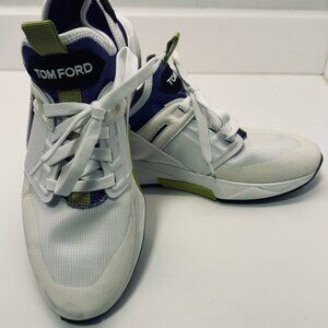 Tom Ford Jago Panelled Lace-Up Sneakers (White/Blue)